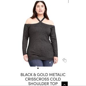 BLACK & GOLD METALIC CRISSCROSS COLD SHOULDER TOP SIZE 4X